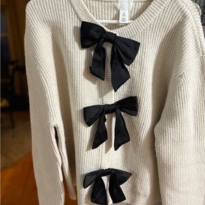 H&M Cream Cardigan with Black Bows